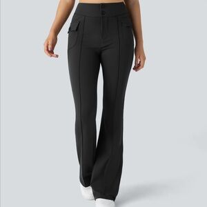 HALARA High Waisted Pocket Wide Leg Flowy Solid Palazzo Casual Linen-Feel Pants